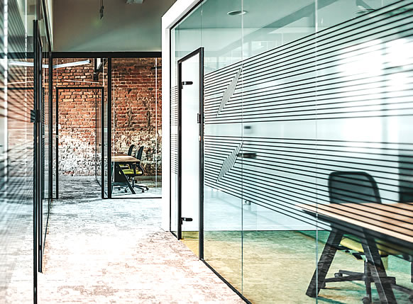 Our demountable partitioning system comes in single and double glazed options.